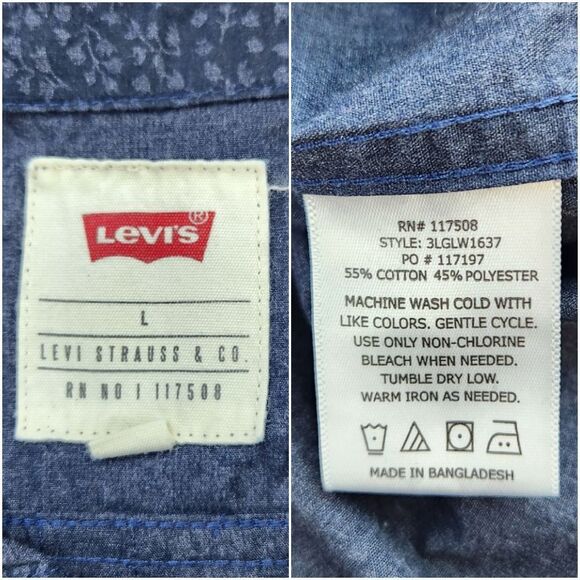 🔹️Levi's Blue Classic Buttoned Front Long Sleeve Shirt Men's Large - Picture 11 of 12